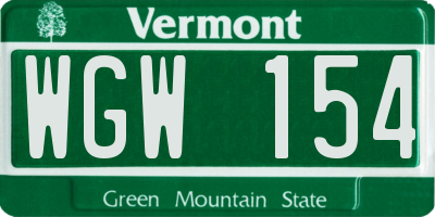 VT license plate WGW154