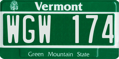 VT license plate WGW174