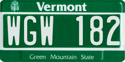 VT license plate WGW182