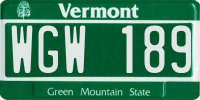VT license plate WGW189