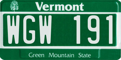 VT license plate WGW191