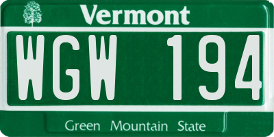 VT license plate WGW194