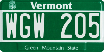 VT license plate WGW205
