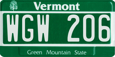 VT license plate WGW206