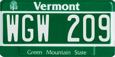 VT license plate WGW209