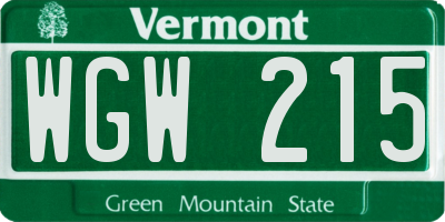 VT license plate WGW215