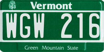VT license plate WGW216