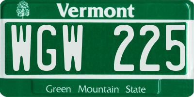 VT license plate WGW225