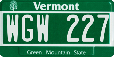 VT license plate WGW227