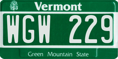 VT license plate WGW229