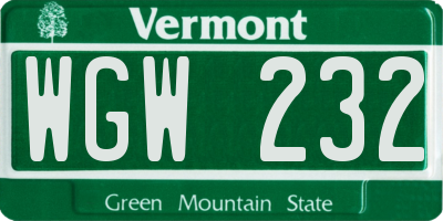 VT license plate WGW232