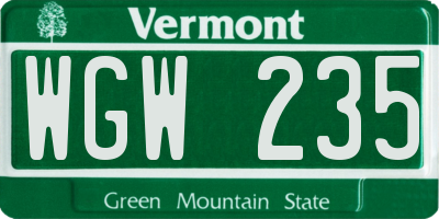 VT license plate WGW235