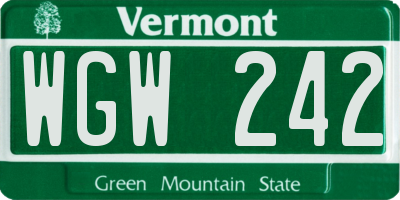 VT license plate WGW242
