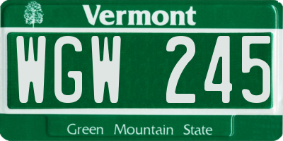VT license plate WGW245