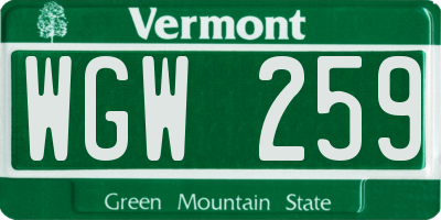 VT license plate WGW259