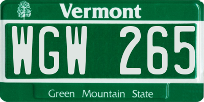 VT license plate WGW265