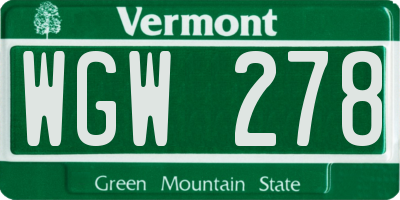 VT license plate WGW278