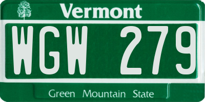 VT license plate WGW279