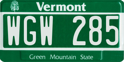 VT license plate WGW285