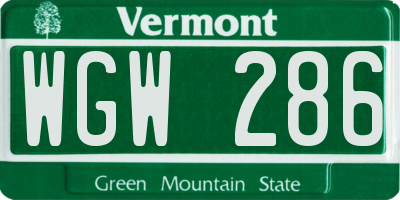 VT license plate WGW286