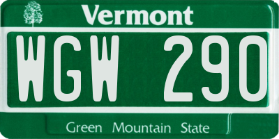 VT license plate WGW290