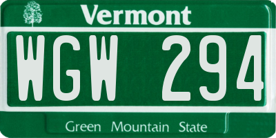 VT license plate WGW294