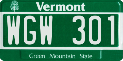 VT license plate WGW301