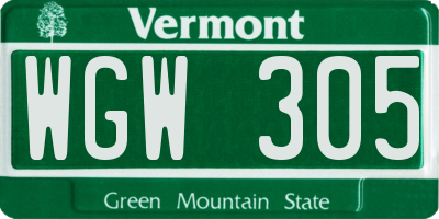 VT license plate WGW305