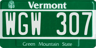 VT license plate WGW307