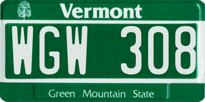VT license plate WGW308