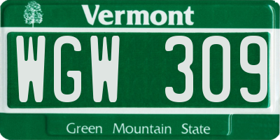 VT license plate WGW309