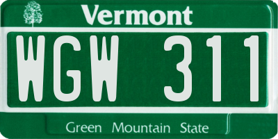 VT license plate WGW311