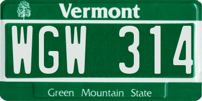 VT license plate WGW314