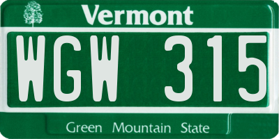 VT license plate WGW315
