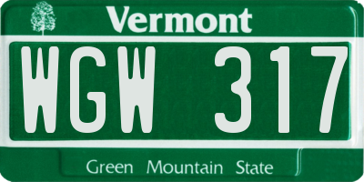 VT license plate WGW317