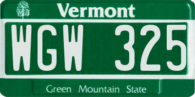 VT license plate WGW325