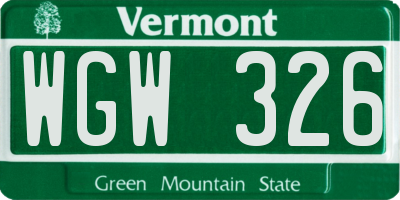 VT license plate WGW326