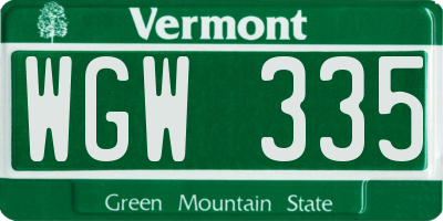 VT license plate WGW335