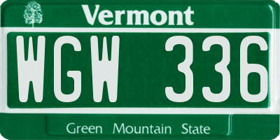 VT license plate WGW336