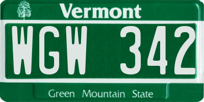 VT license plate WGW342