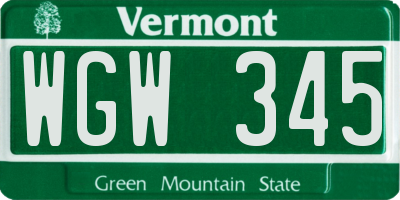 VT license plate WGW345