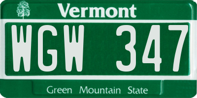 VT license plate WGW347