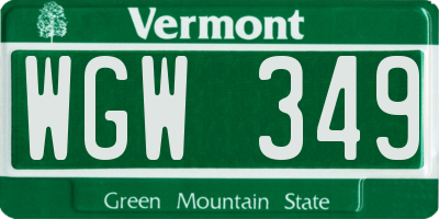 VT license plate WGW349