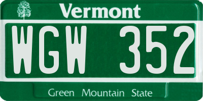 VT license plate WGW352