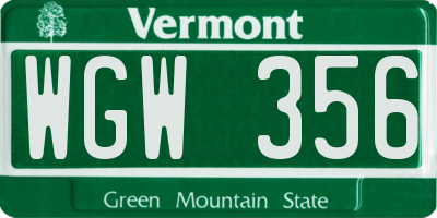 VT license plate WGW356