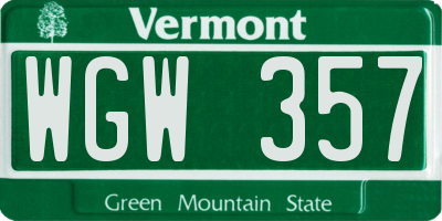 VT license plate WGW357