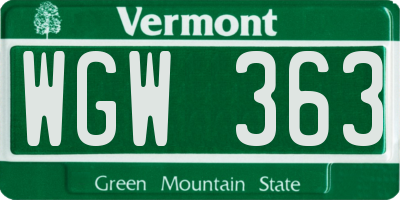 VT license plate WGW363