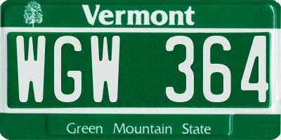 VT license plate WGW364