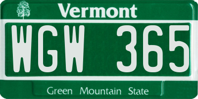VT license plate WGW365