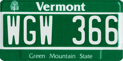 VT license plate WGW366